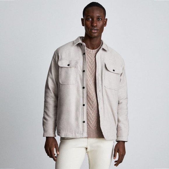 Everlane The ReNew Fleece-Lined Heavyweight Overshirt Pockets Beige XS